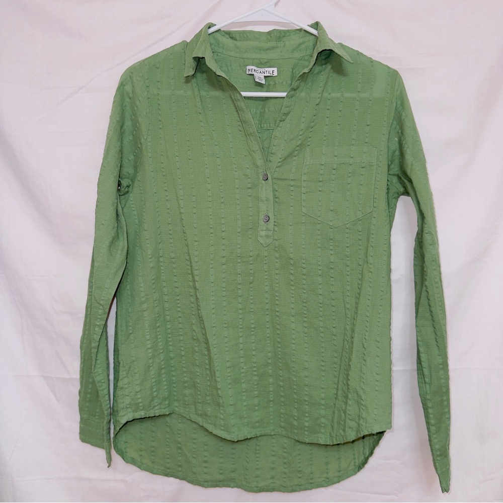 J. Crew Olive Green Long Sleeve Swiss Dot Popover Blouse Top size XS